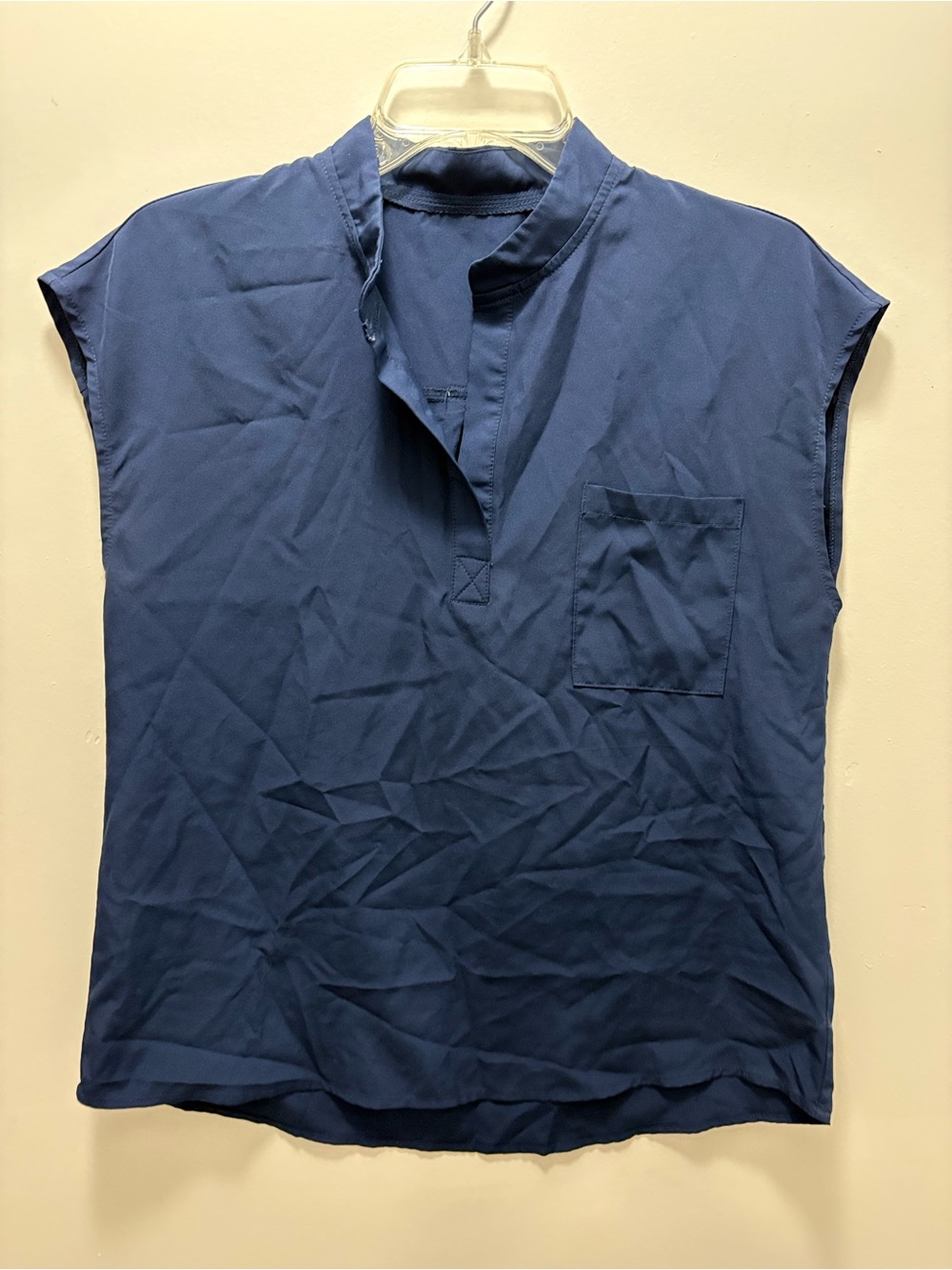 Navy Sleeveless Mandarin Collar Shirt
